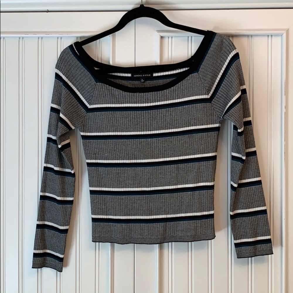 Off the shoulder, stripped/ribbed sweater